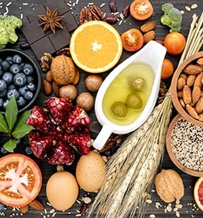 Healthy whole foods displayed