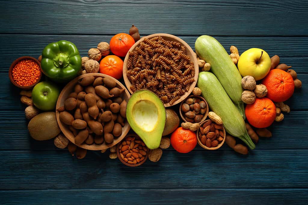 Concept of grocery, composition with different food